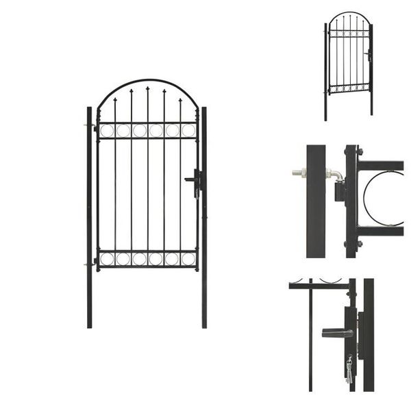 Vidaxl Cancello Di Recinzione Ad Arco In Acciaio 100 X 175 Cm Nero - Cancelli Da Giardino-image