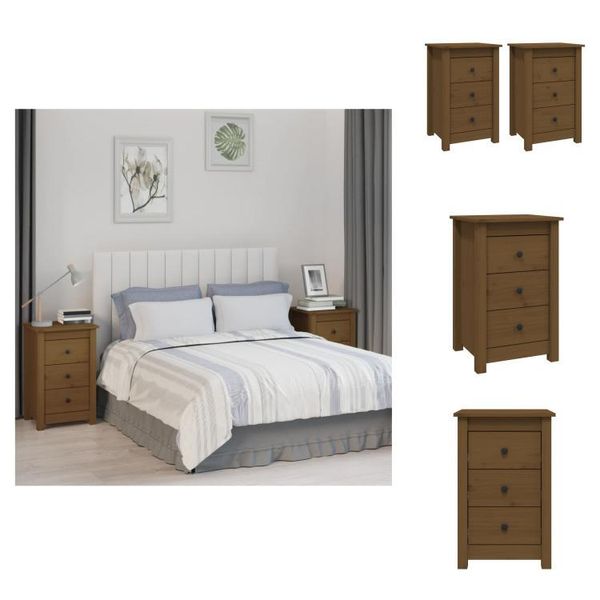 Vidaxl Comodini 2 Pz. Marrone Miele 40X35X61,5 Cm Pino Massiccio - Comodini-image