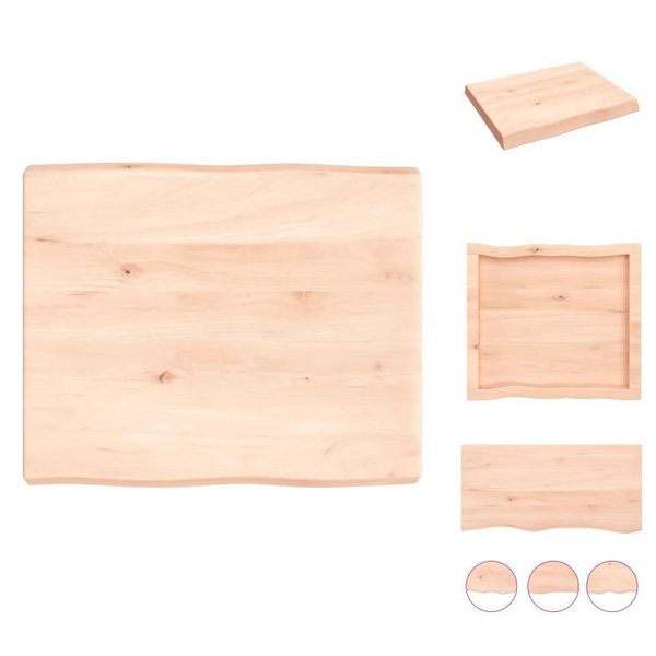 Vidaxl Piano Da Tavolo 60X50X(2-6) Cm In Legno Massiccio Non Trattato Con Bordo Ad Albero - Piani Da Tavolo-image
