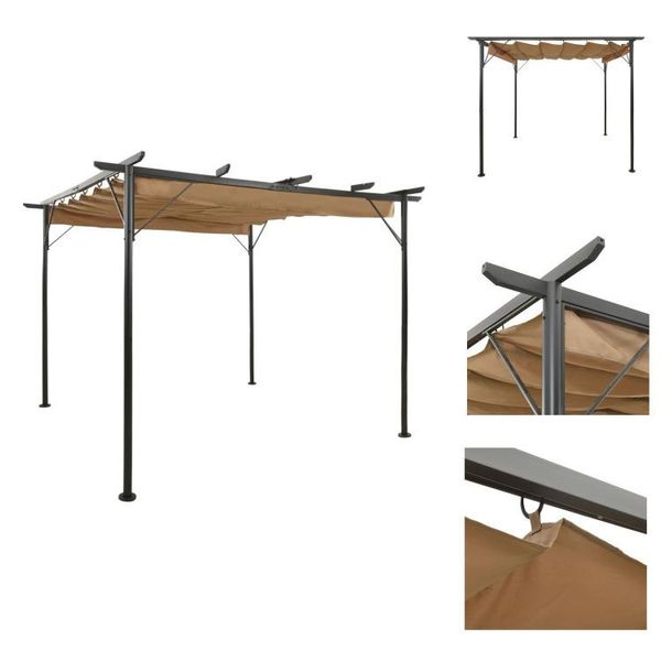 Vidaxl Pergola Con Tetto Estensibile Taupe 3X3 M In Acciaio 180 G/M² - Archi Di Rose, Graticci E Pergole-image