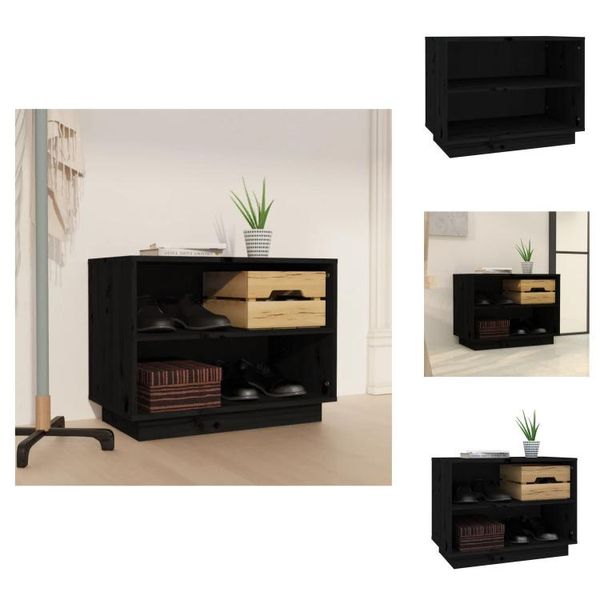 Vidaxl Scarpiera Nera 60X34X45 Cm In Legno Di Pino Massiccio - Scarpiere E Armadietti-image