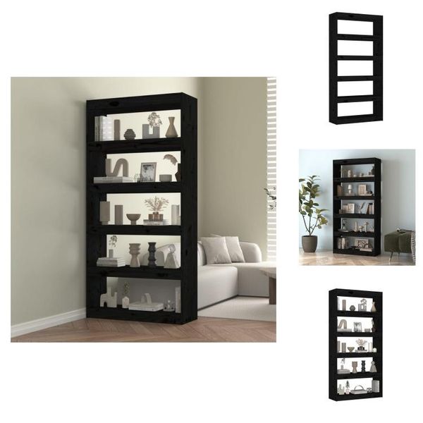 Vidaxl Libreria/Divisorio Nero 80X30X167,4 Cm In Legno Di Pino Massiccio - Librerie E Scaffali-image