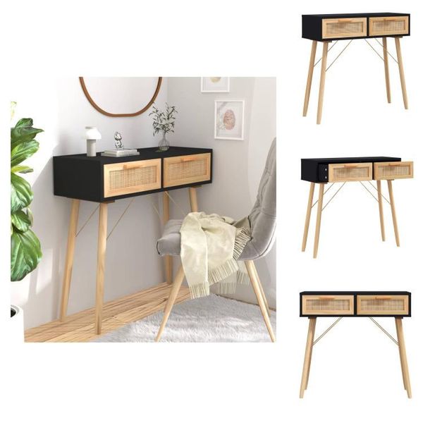 Vidaxl Consolle Nera 80X30X75Cm In Legno Massiccio Di Pino Naturale Rattan - Tavolini-image