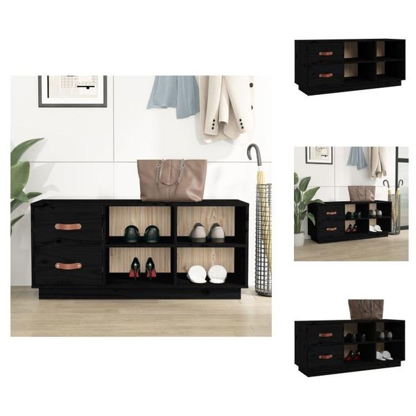 Vidaxl Panca Per Scarpe Nera 100X34X45 Cm In Legno Di Pino Massiccio - Scarpiere E Armadietti-image
