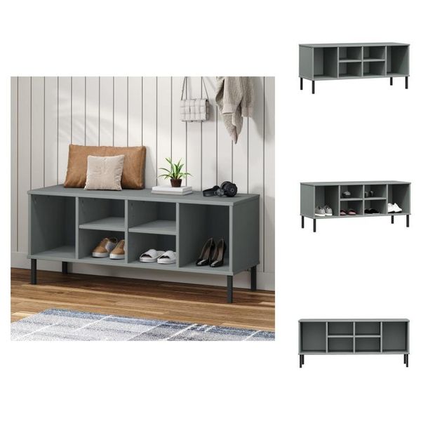 Vidaxl Scarpiera Oslo Con Gambe In Metallo Grigio 106X35X45 Cm In Legno Massiccio - Scarpiere E Armadietti-image