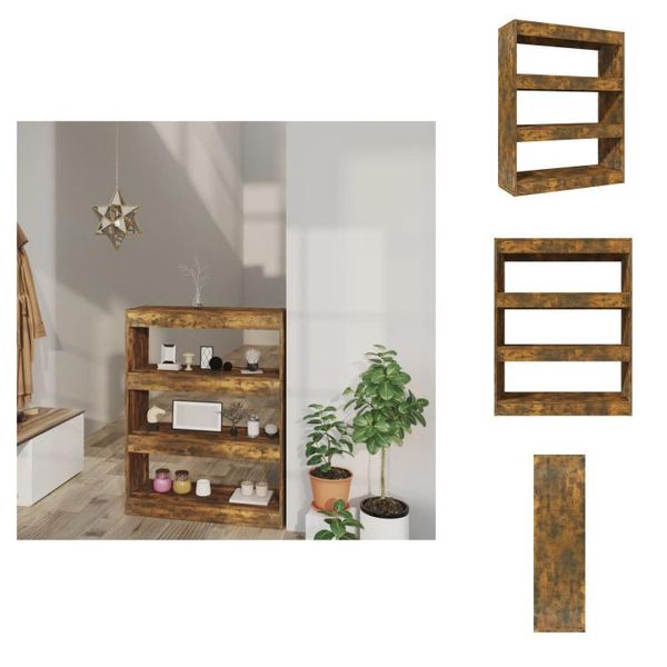 Vidaxl Scaffale/Divisorio Per Camera In Rovere Affumicato 80X30X103 Cm Materiale A Base Di Legno - Librerie E Scaffali-image