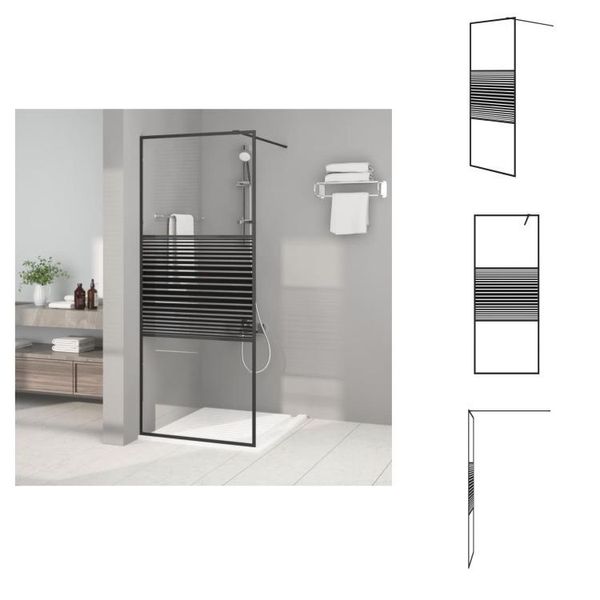 Vidaxl Schermo Doccia Per Cabina Doccia Nero 80X195 Cm Esg Vetro Chiaro - Schermi Doccia-image