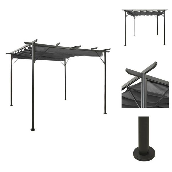 Vidaxl Pergola Con Tetto Estensibile Antracite 3X3 M Acciaio 180 G/M² - Archi Di Rose, Graticci E Pergole-image