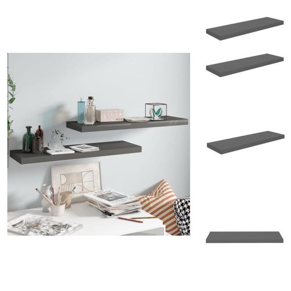 Vidaxl Mensole Galleggianti 2 Pz. Grigio Lucido 80X23,5X3,8 Cm Mdf - Mensole A Muro-image