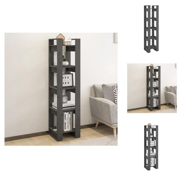 Vidaxl Libreria/Divisorio Grigio 41X35X160 Cm In Legno Di Pino Massiccio - Librerie E Scaffalature-image
