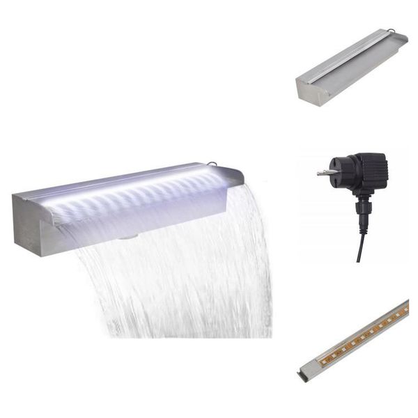 Vidaxl Fontana A Cascata Per Piscina Con Led Rettangolare In Acciaio Inox 45 Cm - Fontane E Cascate-image