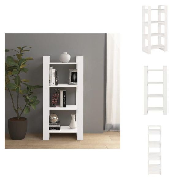 Vidaxl Libreria/Divisorio Bianco 60X35X125 Cm In Legno Massiccio - Librerie E Scaffali-image