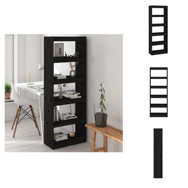 Vidaxl Libreria/Divisorio Nero 60X30X167,5 Cm In Legno Di Pino Massiccio - Librerie & Librerie-image