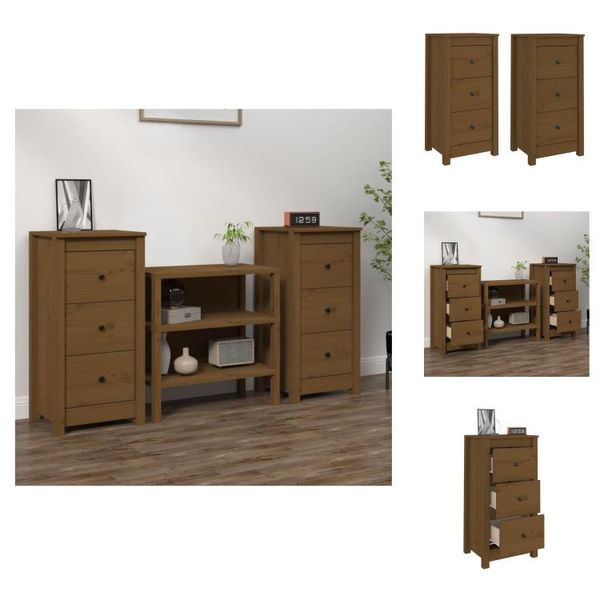 Vidaxl Credenze 2 Pz. Marrone Miele 40X35X80 Cm In Legno Di Pino Massiccio - Credenze-image