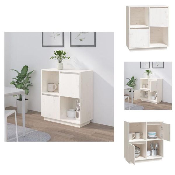 Vidaxl Credenza Bianca 74X35X80 Cm In Legno Di Pino Massiccio - Credenze-image