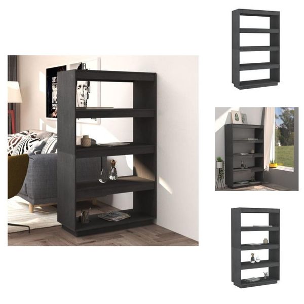 Vidaxl Libreria/Divisorio Grigio 80X35X135 Cm In Legno Di Pino Massiccio - Librerie E Scaffali-image