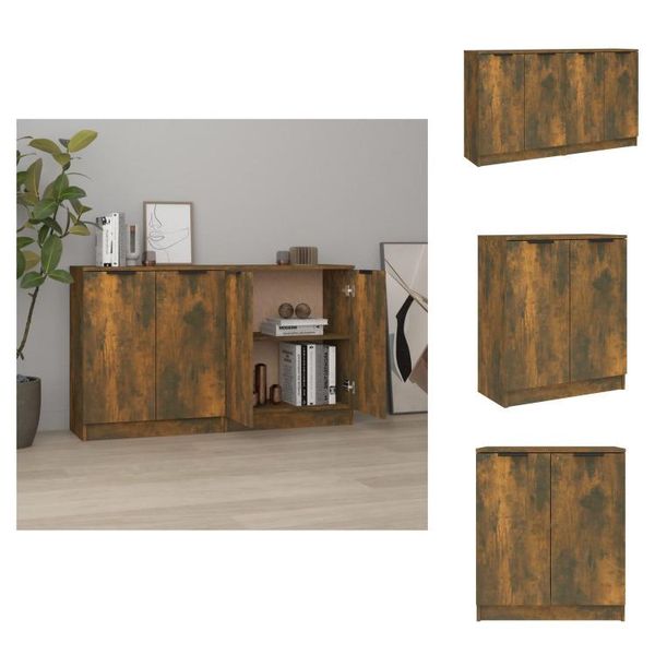 Vidaxl Credenze 2 Pz. Rovere Affumicato 60X30X70 Cm Materiale A Base Di Legno - Credenze-image