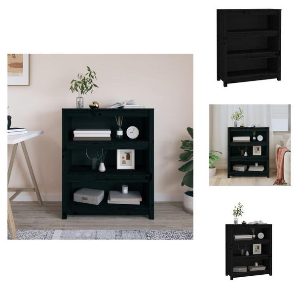Vidaxl Libreria Nera 80X35X97 Cm In Legno Di Pino Massiccio - Librerie E Scaffali-image