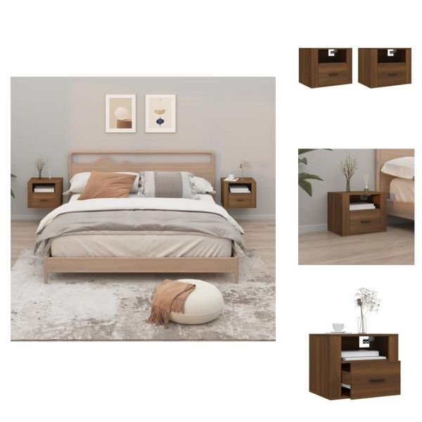 Vidaxl Comodini Da Parete 2 Pz. Aspetto Rovere Marrone 50X36X40 Cm - Comodini-image
