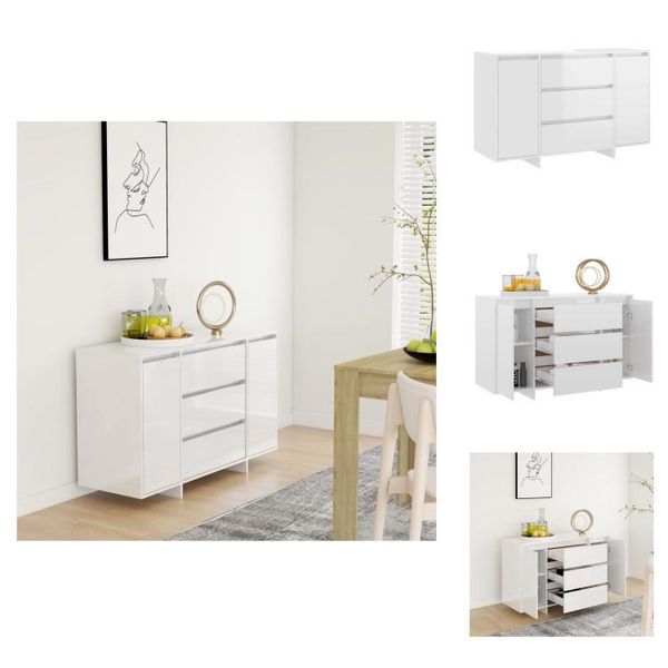 Vidaxl Credenza 3 Cassetti Bianco Lucido 120X41X75Cm Materiale Legno - Credenze-image