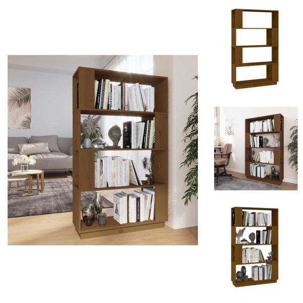 Vidaxl Libreria/Divisorio Per Camera Marrone Miele 80X25X132 Cm In Legno Massiccio - Librerie E Scaffalature-image