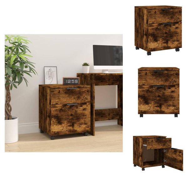 Vidaxl Cartella Mobile Con Rotelle In Rovere Fumé 45X38X54 Cm - Cartelle Di Archiviazione-image