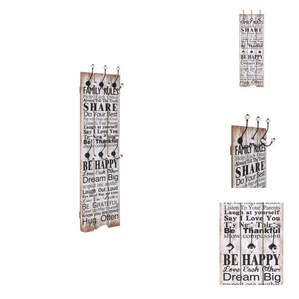 Vidaxl Appendiabiti Da Parete Con 6 Ganci 120 X 40 Cm "Family Rules"" - Ganci Per Cappotti E Appendiabiti"-image
