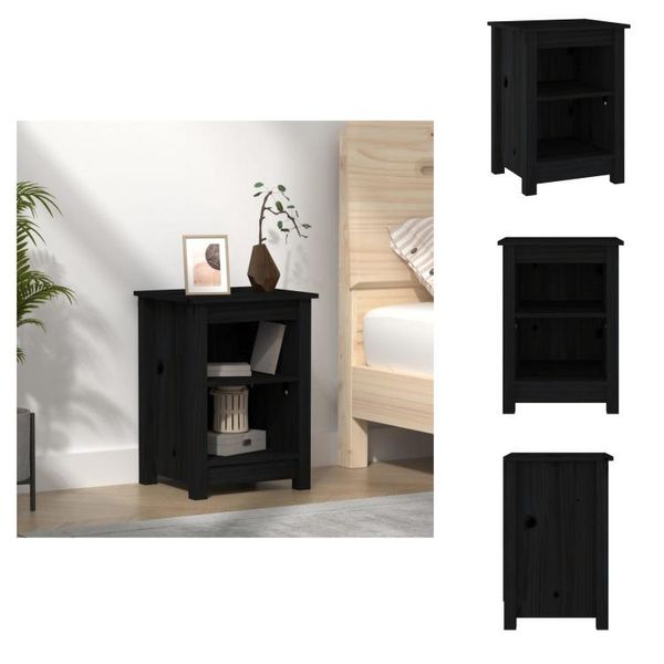 Vidaxl Comodino Nero 40X35X55 Cm In Legno Di Pino Massiccio - Comodini-image