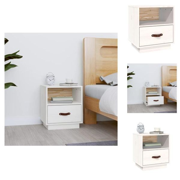 Vidaxl Comodino Bianco 40X34X45 Cm In Legno Di Pino Massiccio - Comodini-image