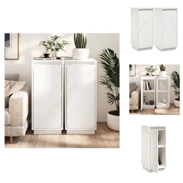 Vidaxl Credenze 2 Pz. Bianco 31,5X34X75 Cm Pino Massiccio - Credenze-image