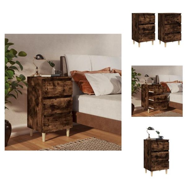 Vidaxl Comodini 2 Pz. Gambe In Legno Massiccio Rovere Fumé 40X35X69 Cm - Comodini-image