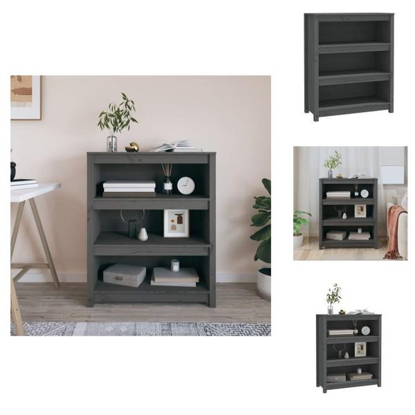 Vidaxl Libreria Grigia 80X35X97 Cm In Legno Di Pino Massiccio - Librerie E Scaffali-image