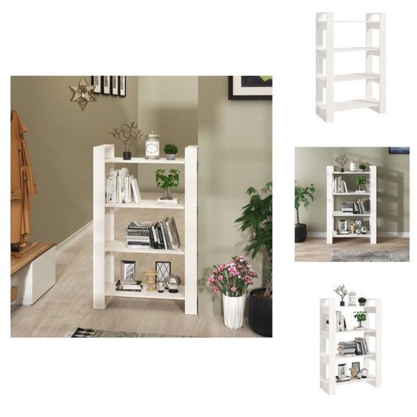Vidaxl Libreria/Divisorio Bianco 80X25X125 Cm In Legno Di Pino Massiccio - Librerie E Scaffalature-image