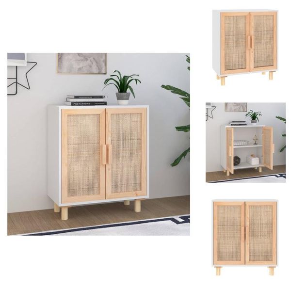 Vidaxl Credenza Bianca 60X30X70 Cm In Pino Massiccio E Rattan Naturale - Credenze-image