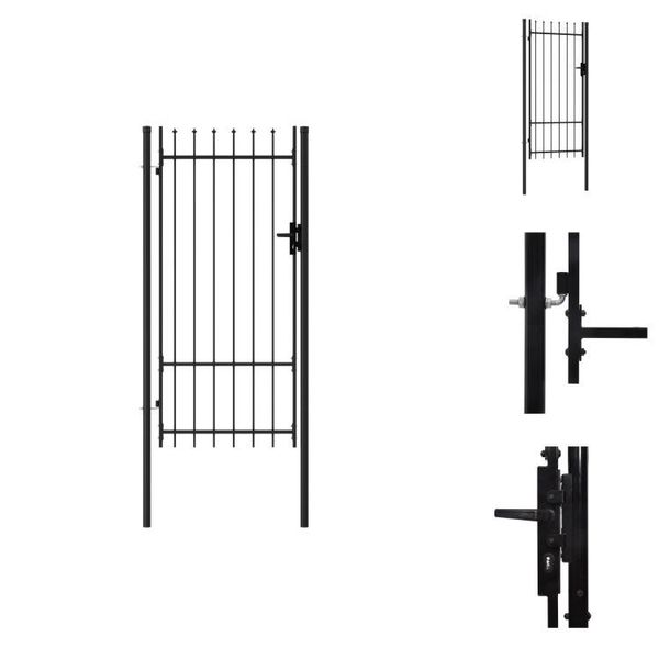 Vidaxl Cancello Per Recinzione A Un'anta Con Punte Di Lancia In Acciaio 1 X 2 M Nero - Cancelli Da Giardino-image