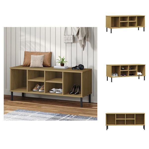 Vidaxl Scarpiera Oslo Con Gambe In Metallo Marrone 106X35X45 Cm In Legno Massiccio - Scarpiere E Armadietti-image