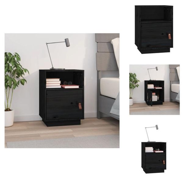 Vidaxl Comodino Nero 40X34X55 Cm In Legno Di Pino Massiccio - Comodini-image
