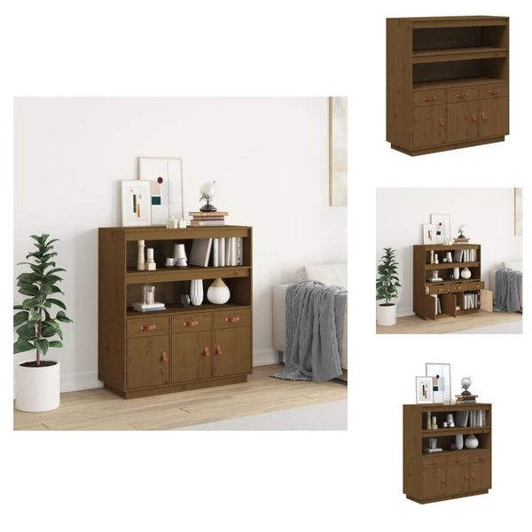 Vidaxl Credenza Marrone Miele 100X40X108,5 Cm In Legno Di Pino Massiccio - Credenze-image