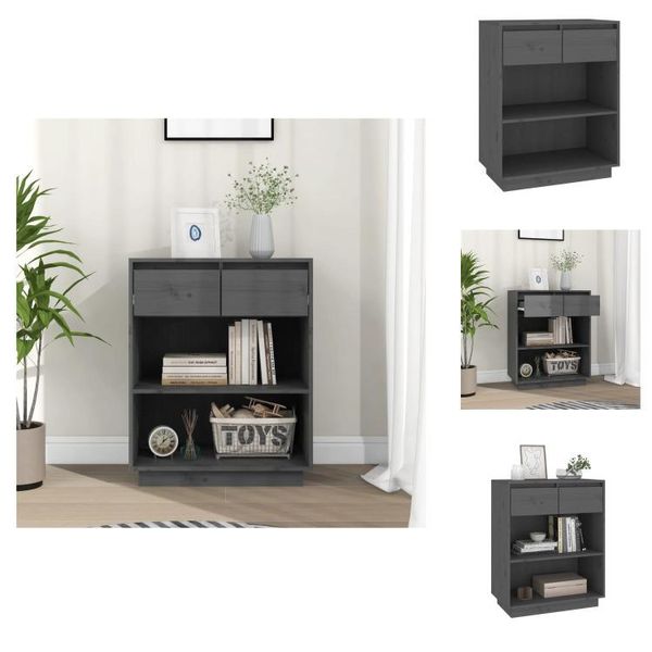 Vidaxl Credenza Grigia 60X34X75 Cm In Legno Di Pino Massiccio - Credenze-image