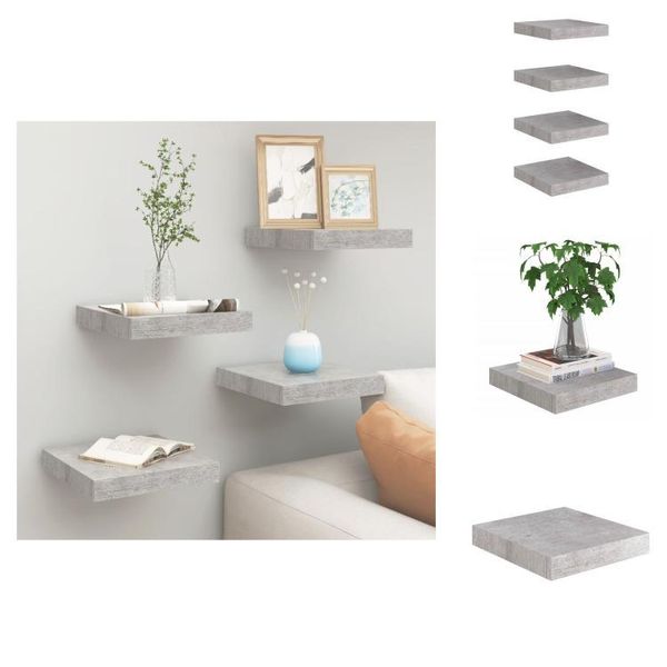 Vidaxl Mensole Galleggianti 4 Pz. Grigio Cemento 23X23,5X3,8 Cm Mdf - Mensole A Muro-image