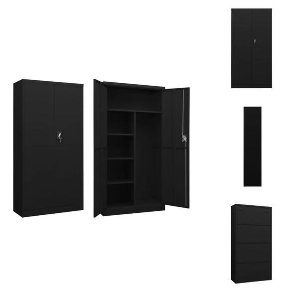 Vidaxl Armadietto Nero 90X40X180 Cm In Acciaio - Armadietti Per Archiviazione-image