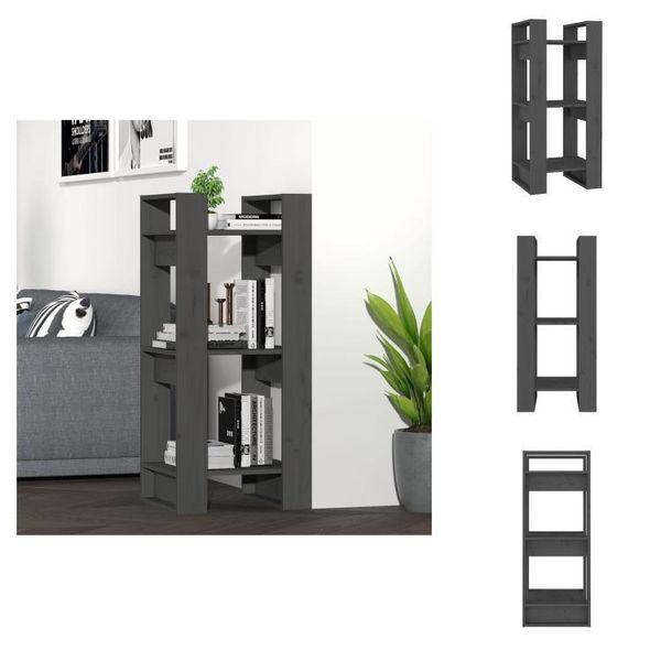 Vidaxl Libreria/Divisorio Grigio 41X35X91 Cm In Legno Di Pino Massiccio - Librerie E Scaffali-image