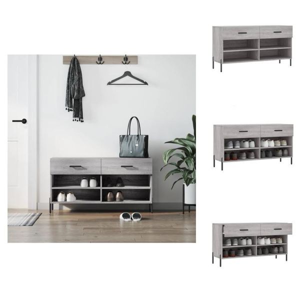 Vidaxl Panca Per Scarpe Grigio Sonoma 102X35X55 Cm In Legno - Scarpiere E Armadietti-image