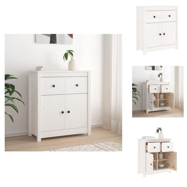 Vidaxl Credenza Bianca 70X35X80 Cm In Legno Di Pino Massiccio - Credenze-image