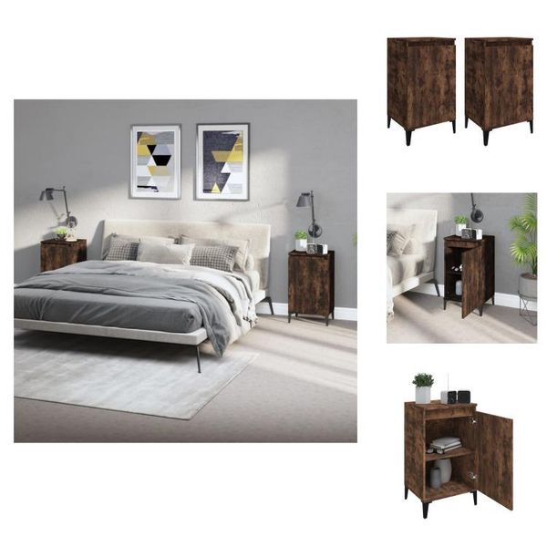 Vidaxl Comodini 2 Pz. Rovere Fumé 40X35X70 Cm Materiale A Base Di Legno - Comodini-image