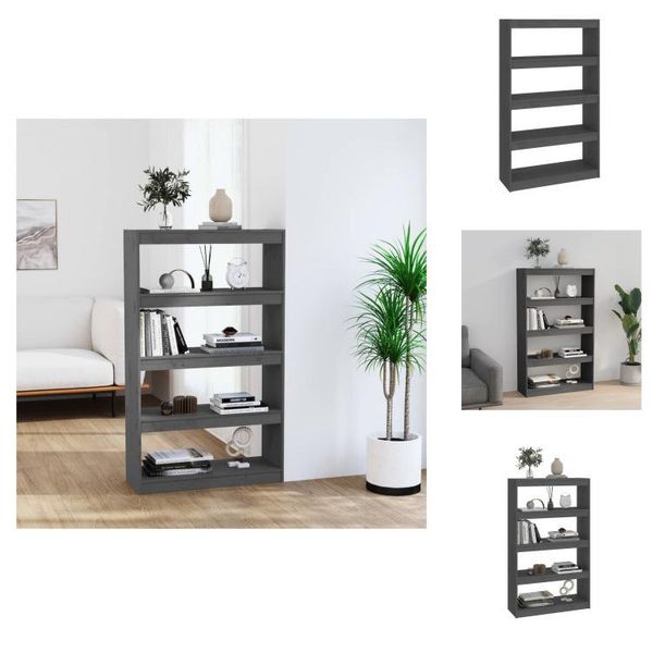 Vidaxl Libreria Divisoria Grigia 80X30X135,5 Cm In Legno Di Pino Massiccio - Librerie & Librerie-image