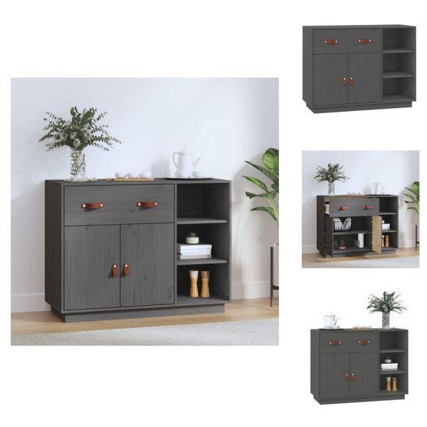 Vidaxl Credenza Grigia 98,5X40X75 Cm In Legno Di Pino Massiccio - Credenze-image