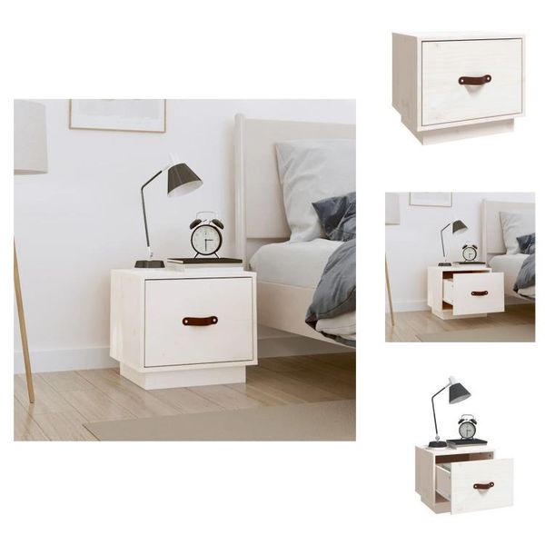 Vidaxl Comodino Bianco 40X34X35 Cm In Legno Di Pino Massiccio - Comodini-image
