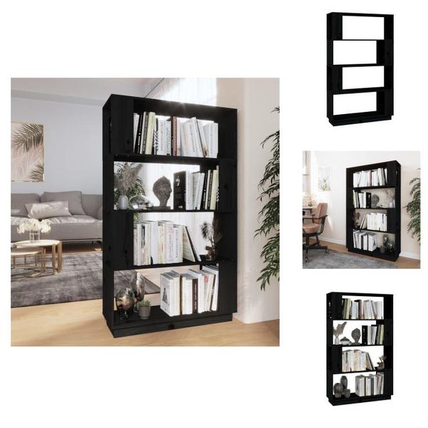 Vidaxl Libreria/Divisorio Nero 80X25X132 Cm In Legno Di Pino Massiccio - Librerie & Librerie-image