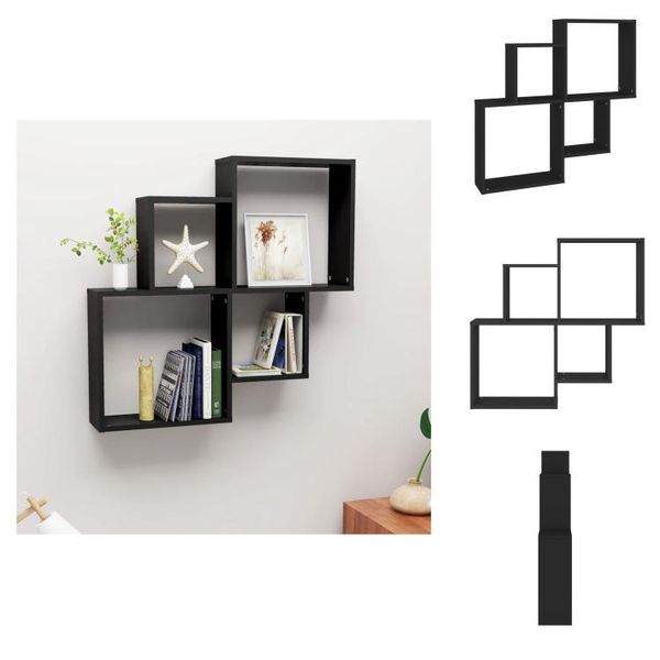 Vidaxl Scaffale A Cubo Nero 80X15X78,5 Cm In Legno - Mensole A Muro-image